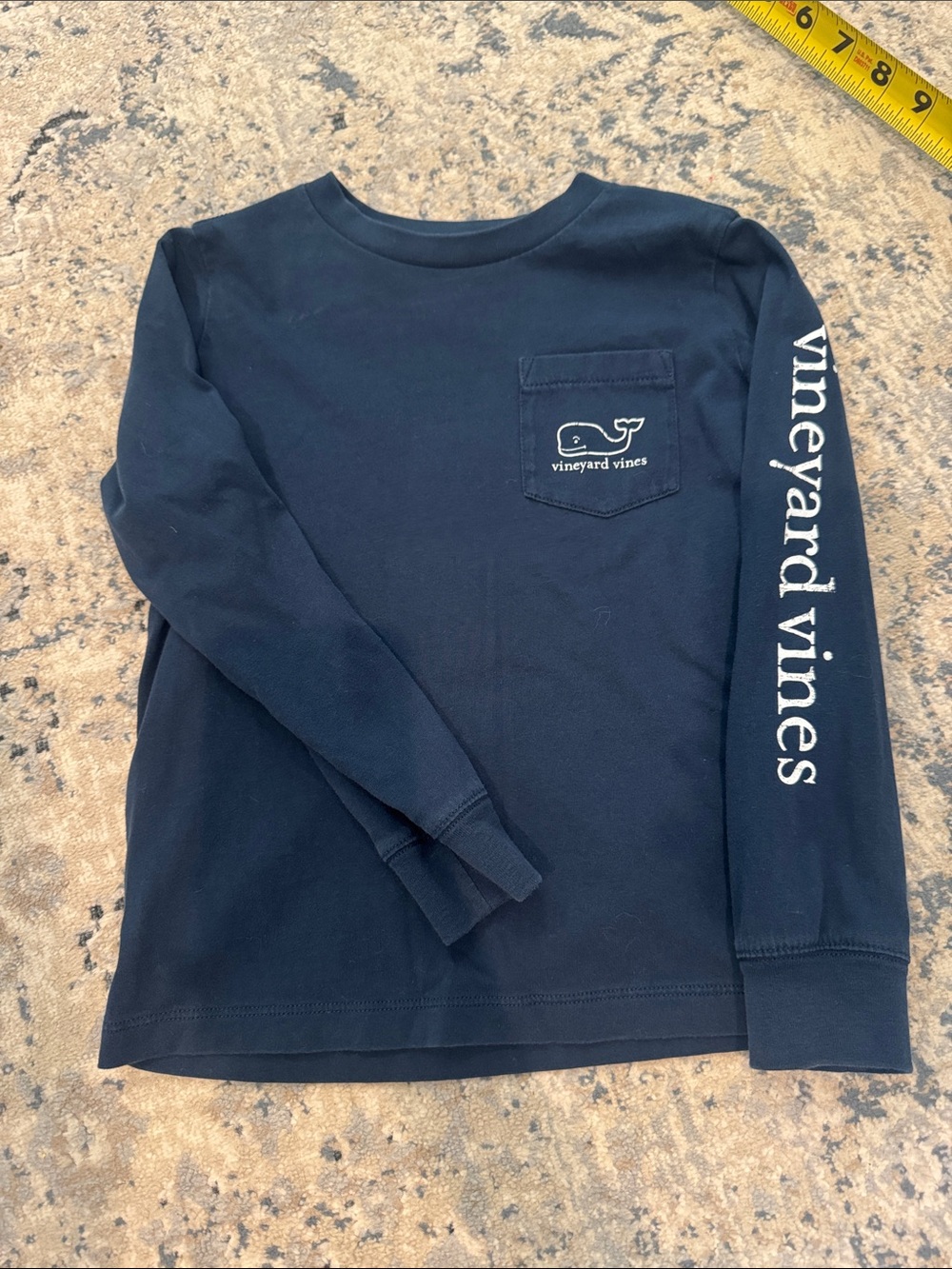 Vineyard Vines Navy Long-Sleeve Pocket Tee with Sleeve Logo
